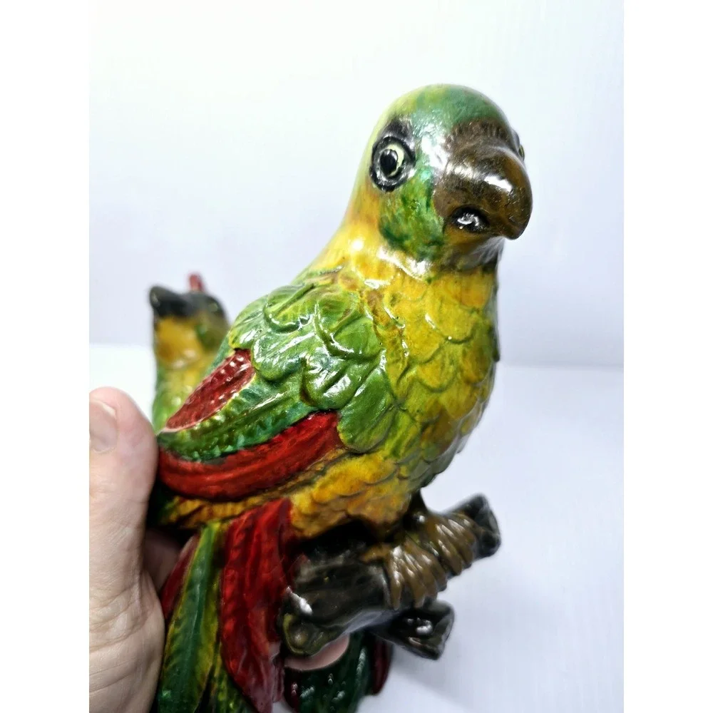 Mid-Century Chalkware Parrot Bird Wall Hanging Sculptures Set Of 2 Tropical Life